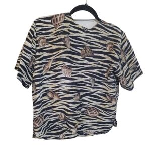 Zebra Print Shell Pattern Blouse Short Sleeve 100% Silk SLB SUNNY LEIGH